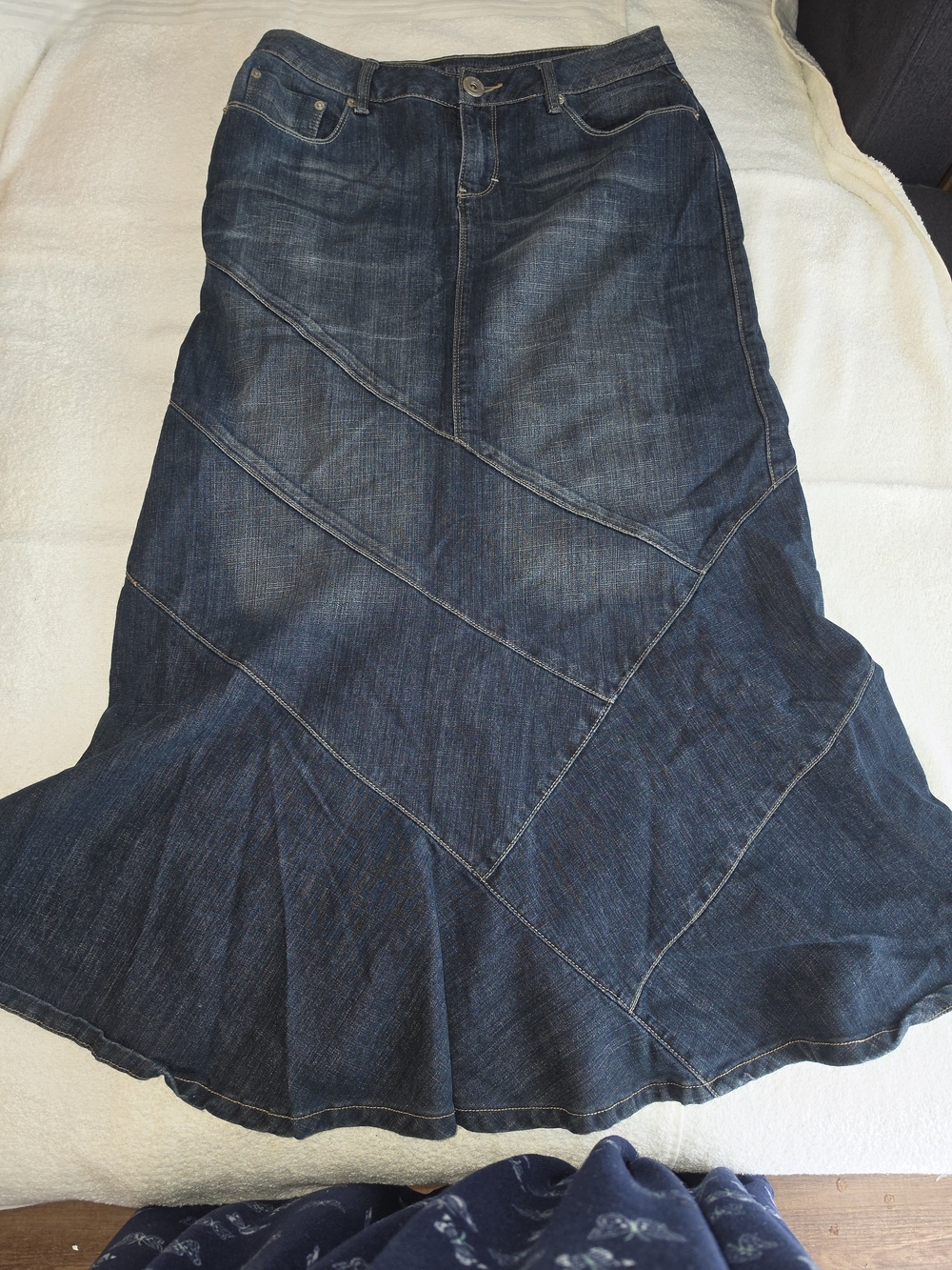 Baccini Dark Wash Blue Denim A-Line Panel Skirt